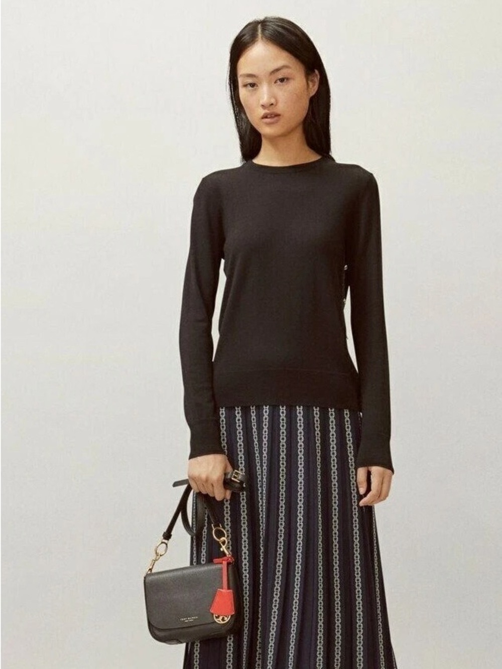 Tory Burch NWT Madeline Pullover Sweater Womens Sz Small Black 100% Merino Wool